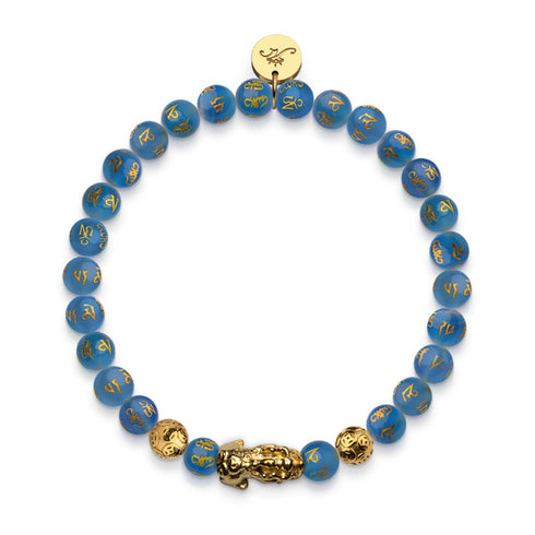 Mini Pixiu Feng Shui Bracelet | WATER Element | Blue Agate x 18k Gold